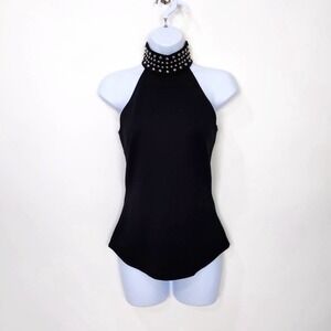 L'AGENCE Size XS Embellished Halter High Neck Sleeveless Tank Top In Black